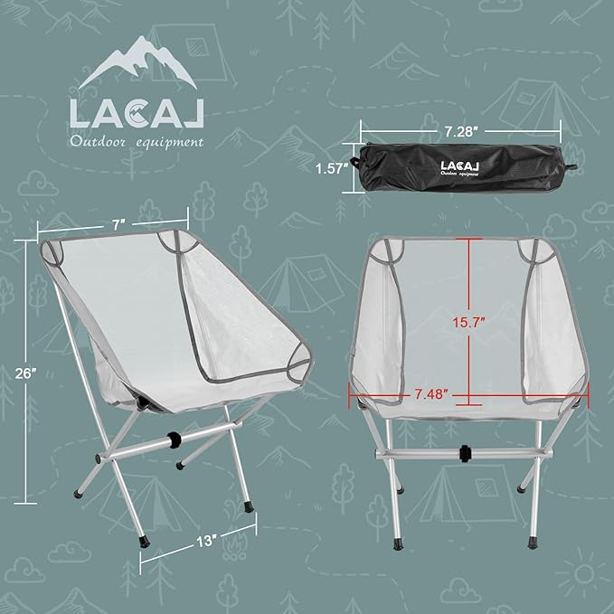 Ultra-Light Folding Camping Chair, All-Aluminum Frame, Surper Breathable Fabric, Easy to Carry, Compact Storage Size (1, Grey)