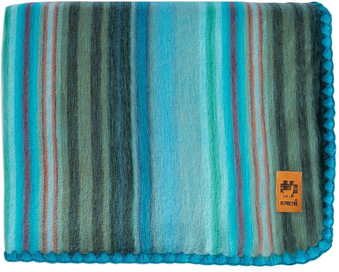 Alpaca Wool Blanket – Throw Size, 64 x 45 Inches – Warm & Lightweight – Couch, Bed, or Outdoor Blanket – Light Turquoise