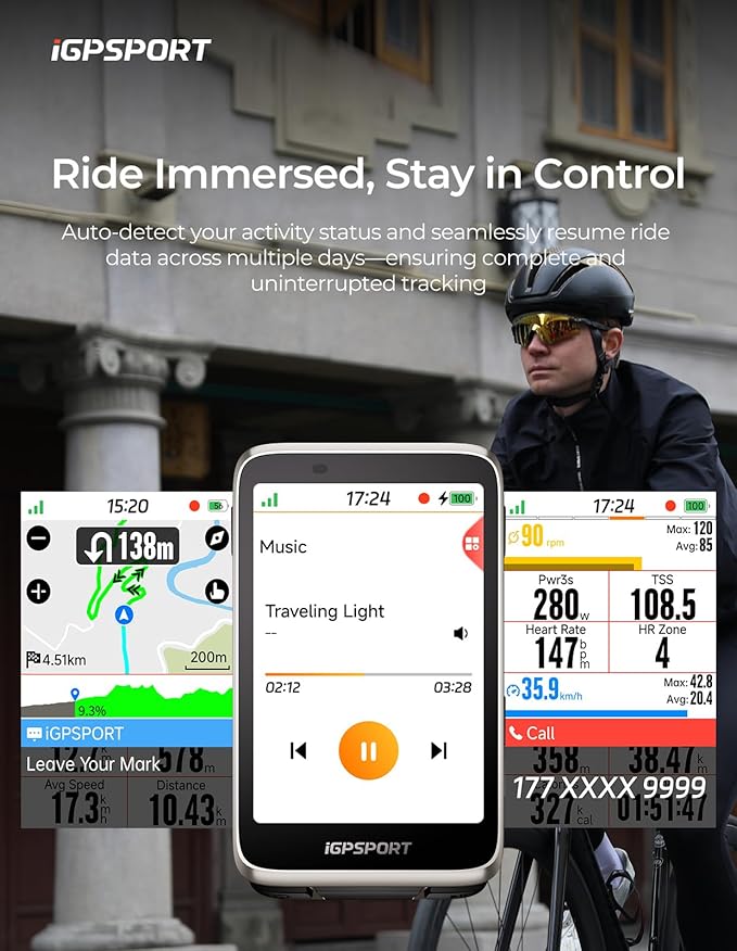 iGPSPORT BiNavi Bike Computer, Touch Screen Map Navigation Music Control Climb Tips Group Riding, Wireless GPS Cycling Computer