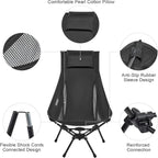 G4Free Folding Lightweight Camp Chair High Back Camping Chair Backpacking Chair Heavy Duty 330lbs with Headrest Pocket Black