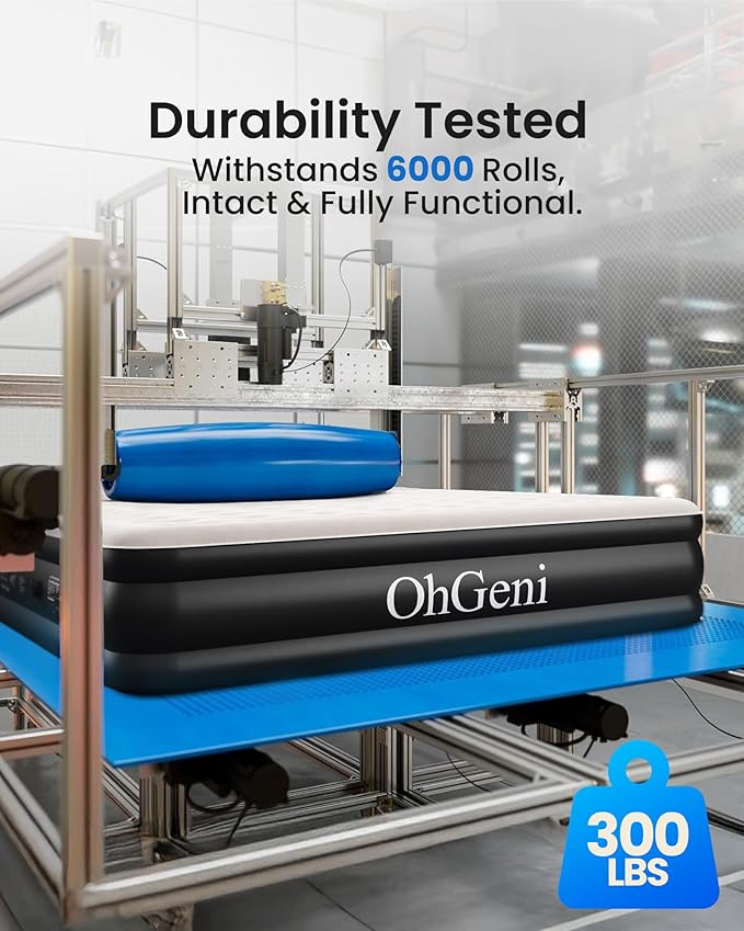 OhGeni Twin XL Air Mattress with Built in Pump for Guest, 18'' Colchon Inflables Blow Up Air Bed with Carrying Bag for Camping, Raised Elevated Double Airbed, Foldable & Portable Air Mattress, Black