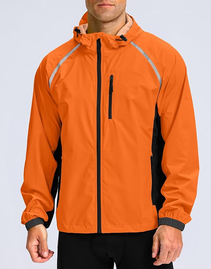 Men's Cycling Rain Jackets Waterproof Running Bike Windbreaker Lightweight Packable Hooded Jacket