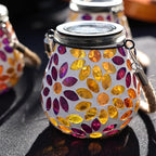 Cooo 4 Pack Mosaic Solar Lantern Outdoor Waterproof IP68 Hanging Projection Light Hidden Lid Pear-Shaped Lantern with Rope Handle Solar Powered Auto On for Patio Garden Fence Table -Petal Mirage