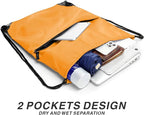 Drawstring Backpack Sports Water Resistant String Bag Sport Gym Sackpack for Women Men Large with Zipper, Orange