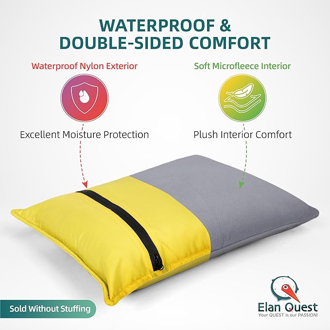 Stuffable Camping Pillow Stuff Sack (Small, Yellow, 2-Pack) - 10 x 14 - for Hiking, Backpacking and Travel Bring Your Own Stuffing