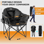 LILYPELLE Oversized Heated Camping Chair, Patio Lounge Chairs with 3 Heat Levels, Portable Folding Heated Chair Round Moon Saucer Folding Lawn Chair Outdoor Chair for Camping, Lounge Patio