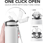 Enerbone 32 oz Insulated Water Bottle, Stainless Steel Bottle with Carrying Strap, Double-Wall Vacuum Insulation Design, Leakproof Sports Bottle with Straw, Keep Drinks Cold or Hot for Hours