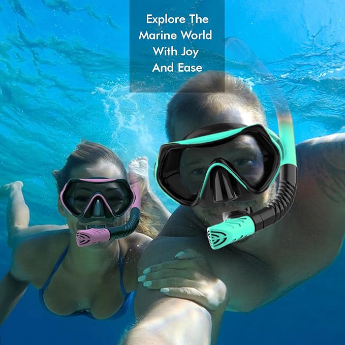 Snorkeling Gear for Adults, JRing Snorkel Mask Set with 180 Degree Tempered Glass Anti Fog Goggles Scuba Dry Top Snorkel for Swimming, Scuba Diving Mask for Men Women