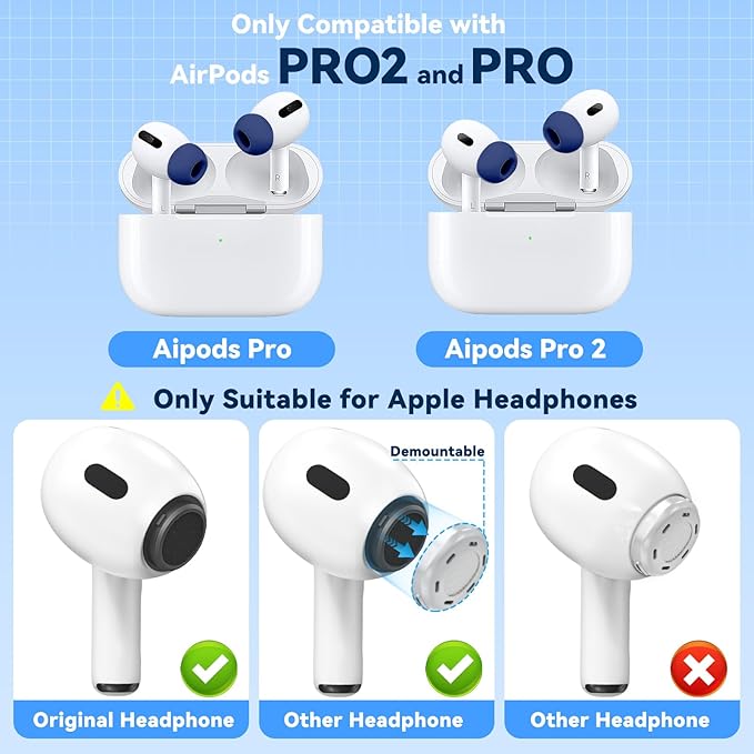 4 Pairs Replacement Ear Tips for AirPods Pro 2nd/1st Generation with Portable Storage Box & Cleaner Pen,Noise Reduction Holewith & Built-in dust Guard Screen,Silicone EarTips(N-Blue)