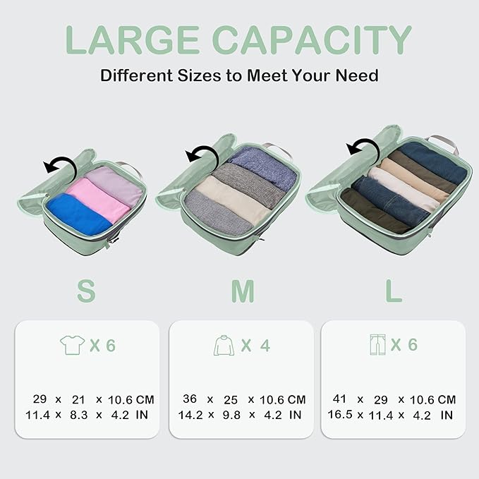 Cipway Compression Packing Cubes, Ultralight Luggage Organizer Bags, Travel Essentials for Carry on Suitcase (3 Piece,Sage Green)
