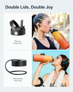 BUZIO 40oz Insulated Water Bottle, Triple Wall Vacuum Stainless Steel Water Flask with 2 lids, Lead-Free BPA-Free Straw Lid Sports Canteen Jug, Cold 48H & Hot 24H- Yellow Orange