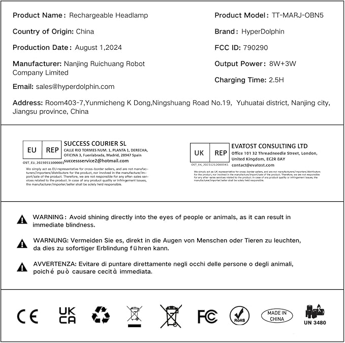 Rechargeable LED Headlamp (2-Pack), 350 Lumens, Waterproof, 5 Lighting Modes, Adjustable, Lightweight; Design for Camping,