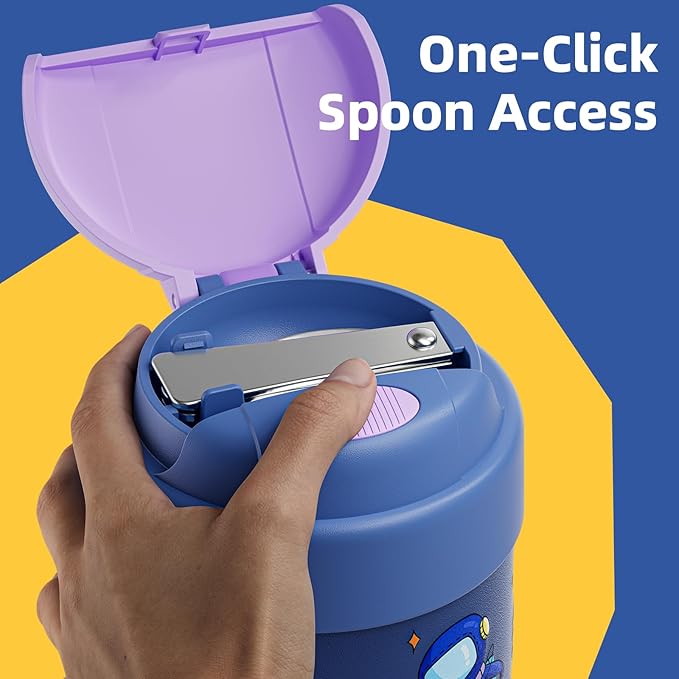 15 oz Soup Thermo for Hot Food Kids Insulated Food Jar with Spoon, Lunch Thermo Container, Width Mouth Vacuum Stainless Steel Food Thermo for School Travel, Leakproof, Easy to Open(Blue)