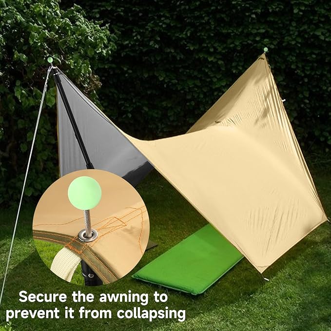 SANLIKE Tarp Pole Tip Cover 10PCS Luminous Tip Cap Ball for Camping Tent Poles, TPR Insulation Material, Lightning Protection & Night Light