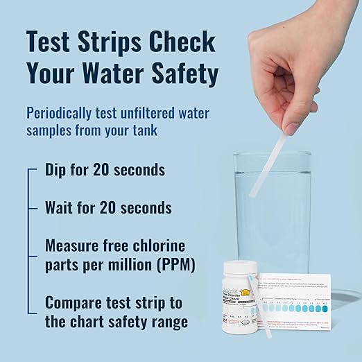 Drinking Water Essentials Kit - 100 Aquatabs Water Purification Tablets + 50 Chlorine Test Strips - for Boat and RV Tanks - by Aquamarine Water Solutions