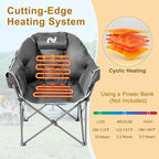 Slsy Heated Camping Chair Oversized, Outdoor Portable Heated Folding Chair, Heavy Duty 500 lbs Support, Padded Seat for Outdoor Sports, Camping, Patio, and Picnics