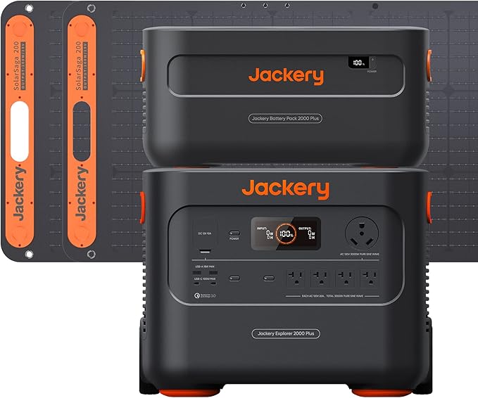 Jackery Solar Generator 4000 Kit, Explorer 2000 Plus and 1X PackPlus E2000 Plus Expandable Battery with 2X200W Solar Panel, 4085 Wh LiFePO4, 3000W Output for Outdoor RV Camping & Home Emergency