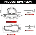 sprookber 304 Stainless Steel Pad Eye Snap Hooks, M10 Heavy Duty Ceiling Hook, 1700lb Capacity Hammock Swing Hanging kit, Plant Hangers, Marine Hardware Staple Hook Loop with Screws, Set of 8