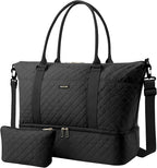 HOTOR Travel Duffel Bag - Weekender Bags for Women, Gym Tote Bags with Shoe Compartment, Carry On Overnight Bag with Toiletry Bag for Travel Essentials and Travel Accessories, Black, 15.8"×18.1"×8.7"