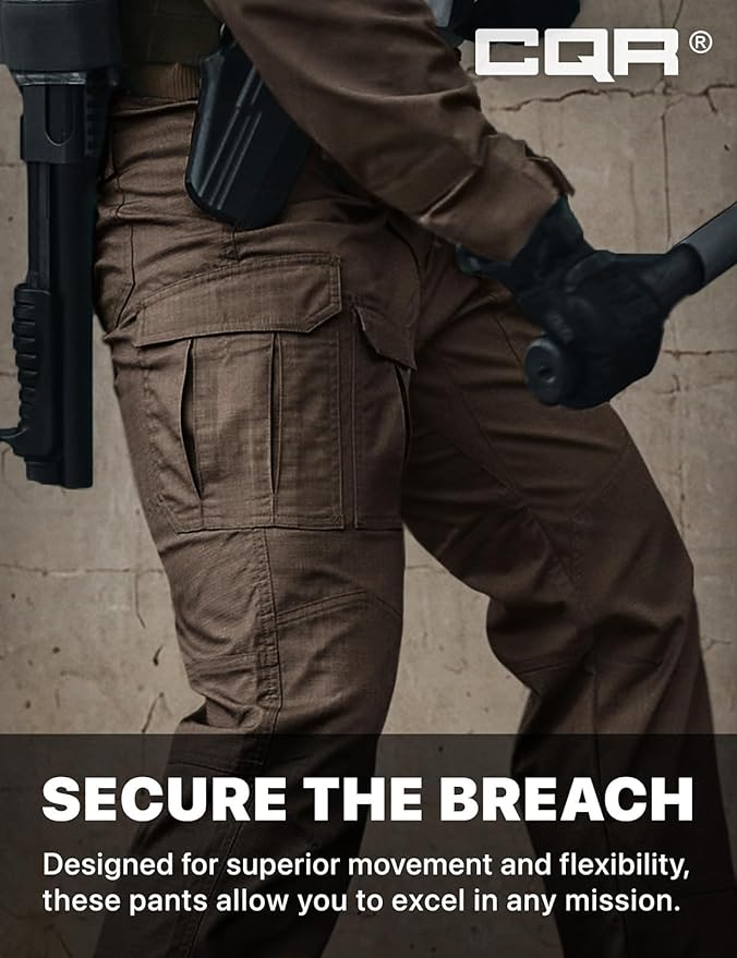 CQR Men's Flex Ripstop Tactical Pants, Water Resistant Stretch Cargo Pants, Lightweight EDC Hiking Work Pants