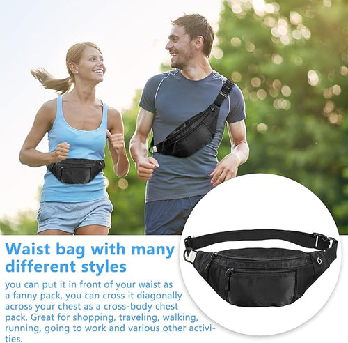1PCS Crossbody Fanny Pack Large Capacity Waist Bag with 4-Zipper Pockets Adjustable Strap Fanny Packs Waterproof Oxford Cloth Travel Belt Bag for Outdoor Shopping Travel Men Women,Black