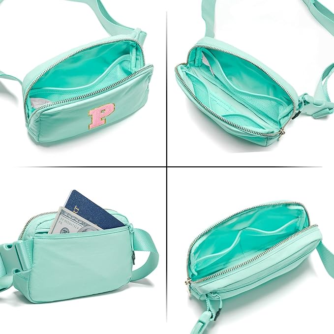 Gitus Belt Bag Fanny Pack Crossbody Bags with Initial Letter Patch Cute Stuff Birthday Gifts for Teenager Girls Trendy Preppy Stuff for Teen Girls Cool Stuff for Teens (Mint Green-P)