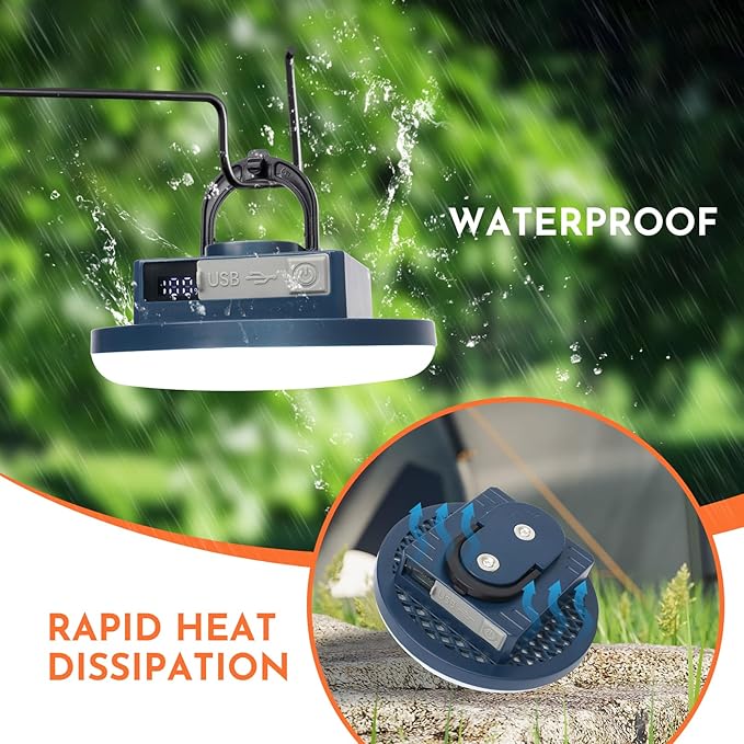 Camping Lantern Rechargeable, Camping Lights, Lanterns for Power Outages, Hanging Tent Lights with Magnet, Cordless Work Light, Waterproof Emergency Light for Home, Outdoor, Hurricane