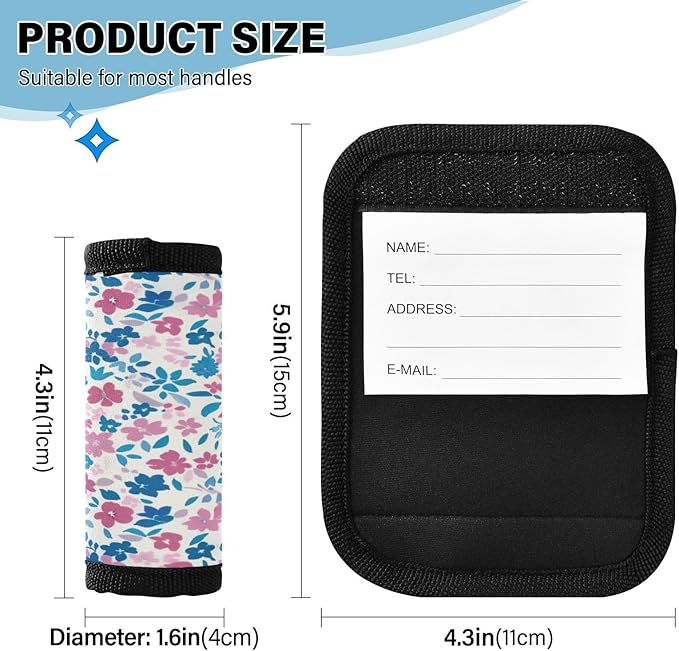 Qilmy Fresh Style Floral Fragments Luggage Handle Wrap 4Pack Luggage Identifiers Tag Comfort Handle Grips Cover for Stroller Suitcase Bag Airplane Travel Accessories1497