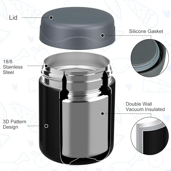 12oz 2 Pack Insulated Food Jar Set for Kids Soup Thermo Hot Food Lunch Container Wide Mouth Leak Proof Stainless Steel Vacuum Bento Box for School Office Travel Outdoors
