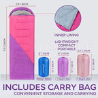 Clostnature Sleeping Bag for Adults and Kids - Lightweight Camping Sleeping Bag for Girls, Boys, Youths, Ultralight Backpacking Sleeping Bag for Cold Weather - Compression Sack Included(Left Zipper)