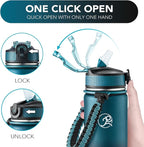 GOSWAG Insulated Sports Water Bottle, 24oz 2 Lids(with Straw/No Straw), Stainless Steel Water Bottles with Paracord Handle, Insulated Bottle with Double-Wall Vacuum Insulation