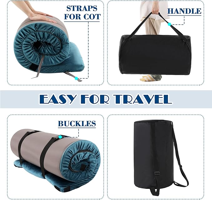 Foam Camping Mattress - Roll Up Sleeping Mat for Cot, Foam Sleeping Pad for Camping with Cover for Kids, Adults, Portable Camping Mat, Camping Pad for Bed, Car