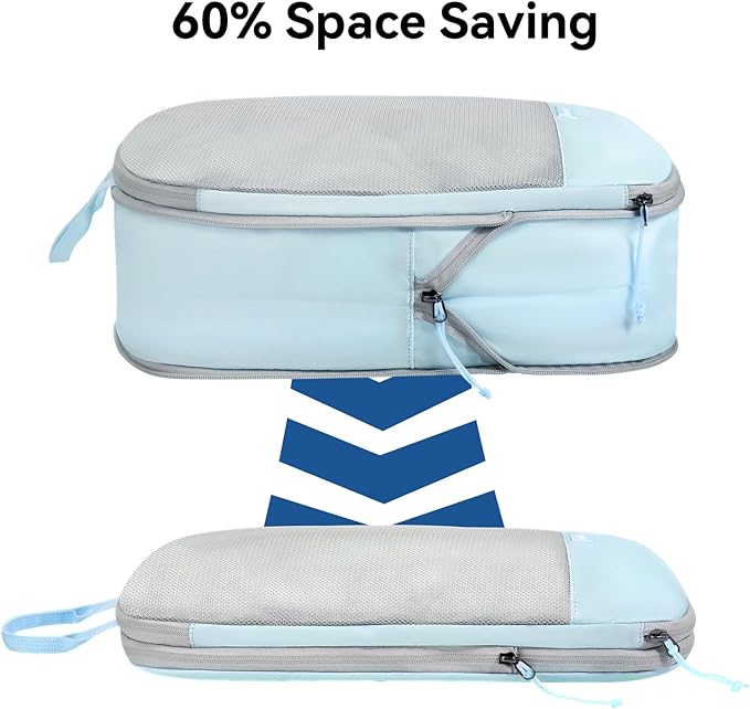 Voova 6 Set Compression Packing Cubes, Travel Accessories Expandable Packing Organizer Bags Set for Carry on Suitcase, Durable Luggage Packing Cubes for Travel Essentials, Blue