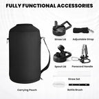 One Gallon Water Bottle Insulated, Triple Walled Vacuum Stainless Steel (Cold for 48 Hrs), Leak Proof & Non-BPA, Large Water Flask Jug with Paracord Handle & Straw Spout Lids
