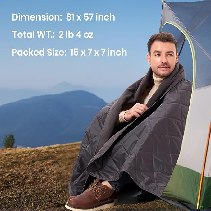 4-in-1 Large Outdoor Blanket - Waterproof & Windproof Thickened Warm Fleece Camping Blanket for Stadium, Hiking, Sporting Events - 81"x57", Packable (Dark Gray)