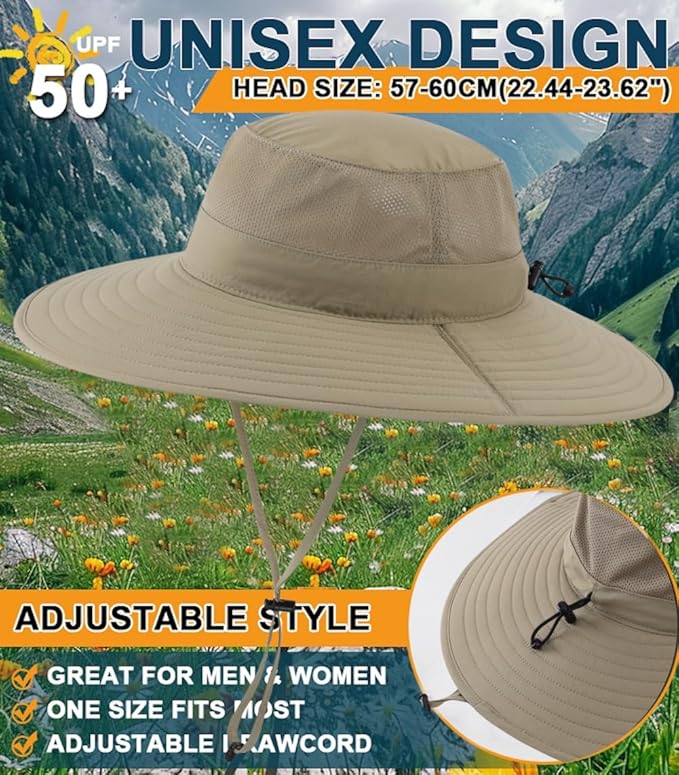 Home Prefer UPF50+ Mens Sun Hat Wide Brim Fishing Hat Foldable Large Brim UV Protection Sun Hat for Men Women Beach Gardening