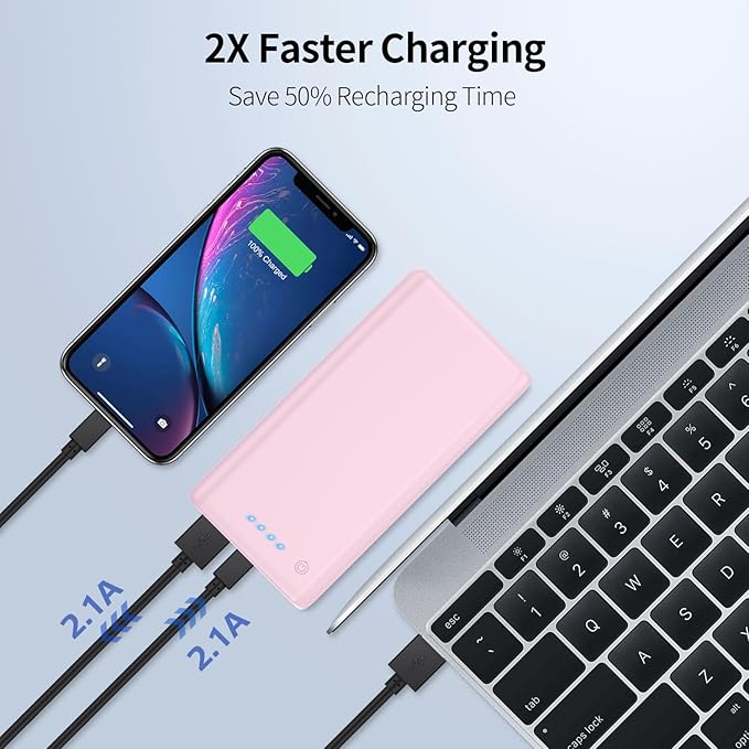 Portable Charger Power Bank 26800mah,Ultra-High Capacity Safer External Cell Phone Battery Pack,2 USB Output High Speed Charging Power bank Compatible with iPhone 16/15/14/13/12 Samsung Android-Pink