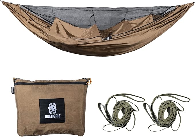 OneTigris KOMPOUND Camping Hammock with Net, Lightweight Portable Hammock with Warm Internal Cover & Tree Friendly Straps for Backpacking, Camping, Hiking, Travel, Beach, Backyard