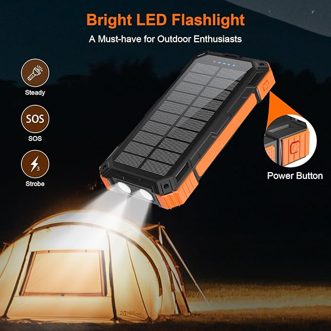 Solar Charger Power Bank 49800mAh Wireless Portable Phone Charger, 22.5W QC3.0 Fast Charging Built in 4 Cables with USB C 6 Outputs & 2 Inputs for Cell Phone Orange