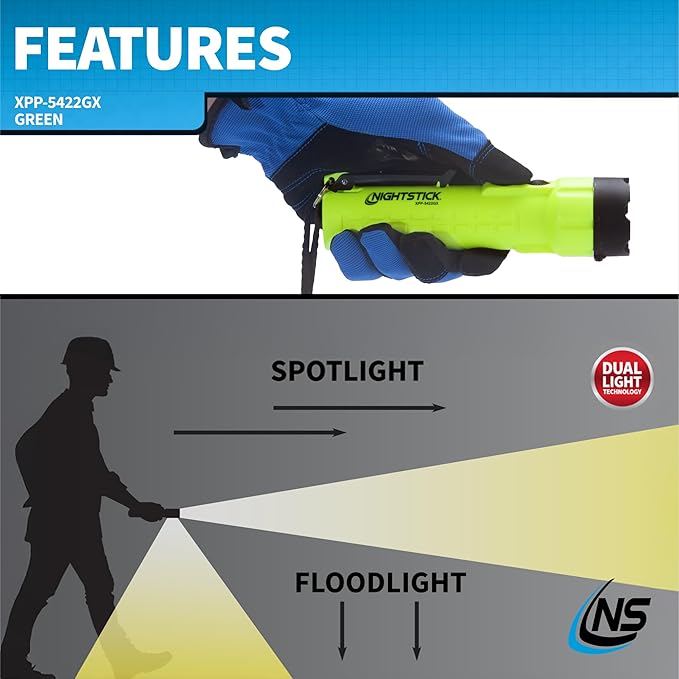 Nightstick XPP-5422GX Intrinsically Safe Dual-Light Flashlight, Green/Black
