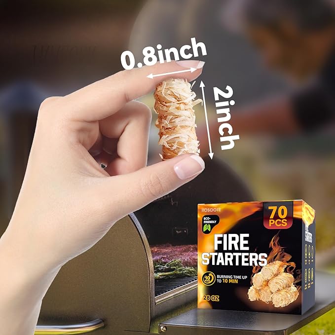 70 pcs Fire Starter - Natural Fire Starters for Fireplace, Pellet Stove & Wood, Campfires, BBQ, Pizza Oven, Fire Pit, Smoker - Fire Starters for Grill, Charcoal Fire Starter for Grill
