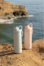 IDEUS Insulated Stainless Steel Water Bottle with 2 Leak-Proof Lids, Thermal Water Flask for Hiking Biking, 18oz, Light Pink