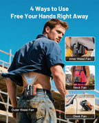 BLAVOR Portable Waist Fan, 5 Speeds Rechargeable Fan with Bluetooth Speaker & Flashlight, 40H Runtime, 16000RPM Strong Airflow, Personal Cool Clip Fans Under Shirt Belt for Outdoor, Work, Camping