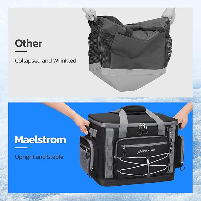 Maelstrom Soft Sided Cooler Bag, 30/40 Can Collapsible Insulated Ice Chest, Large Leakproof Camping & Travel Cooler for Kayaking & Beach