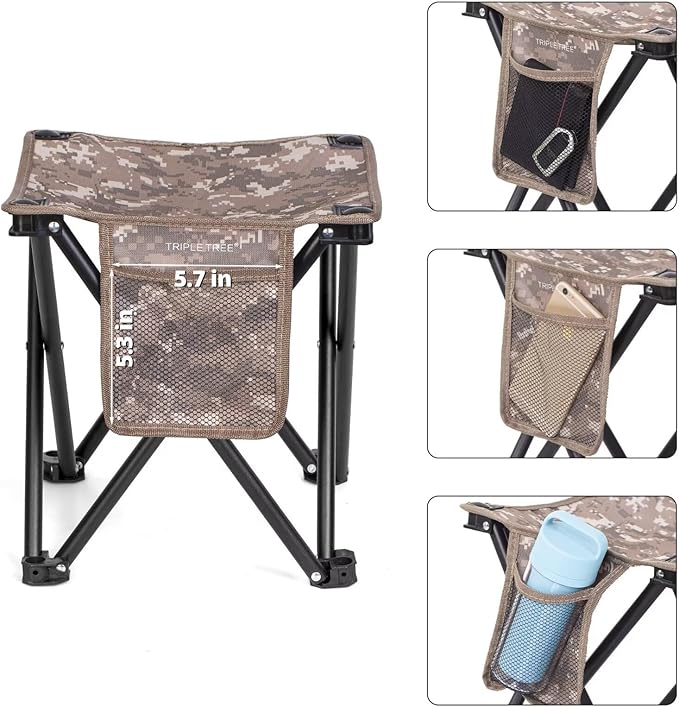 TRIPLE TREE 1 Pack Camping Stool, 13.8 Inch Camouflage Portable Folding Stool for Outdoor Walking Hiking Fishing 400 LBS Capacity with Carry Bag