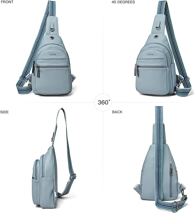 7L Sling Bag For Women Faux Leather Anti Theft Small Casual Daypack Backpack Fanny Pack Crossbody Chest Bags Purse Waterproof Light Blue