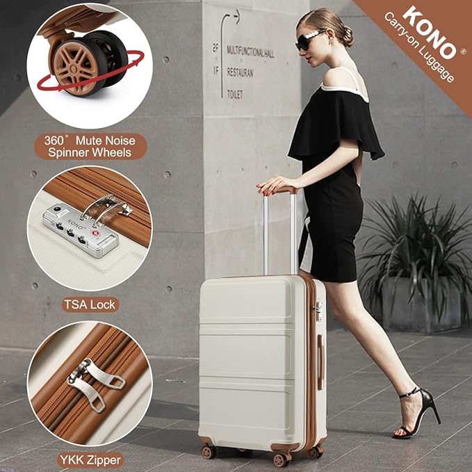 Kono 28 Inch Luggage Expandable Suitcase Lightweight with Spinner Wheels TSA Lock Hardside Large Checked Luggage Durable Rolling Suitcase Cream White