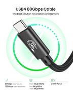 Fitee Thunderbolt 5 Cable 6FT Compatible, 80Gbps USB4 Cable, PD3.1 240W Charging, 120Gbps Video Bandwidth, 16K/Dual 8K, Braided USB C Video Cables for iPhone 16, MacBook Pro, Mac mini, PSSD, Display