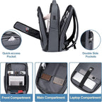 FENRUIEN Work Backpack for Men,Water Resistant Smart Backpack with USB Charging Port,Grey Laptop Bag 15.6 Inch