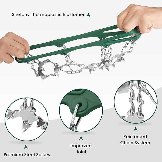 Crampons Ice Cleats Traction Snow Grips for Boots Shoes Women Men Anti Slip 19 Stainless Steel Spikes Safe Protect for Hiking Fishing Walking Climbing Mountaineering